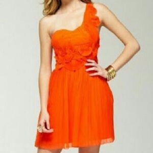 Bebe 100% Silk Pleated One Shoulder Dress